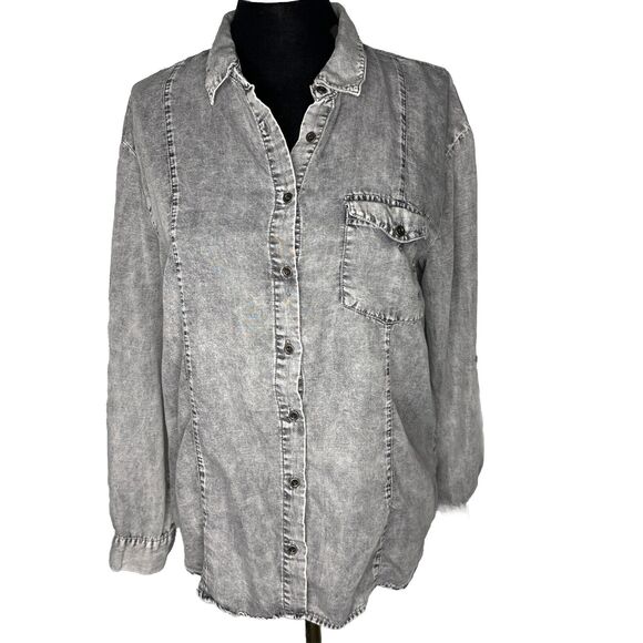 Jane and Delancey Button Down Shirt 100% Lyocel Gray Long Sleeve Top Small - Picture 1 of 9